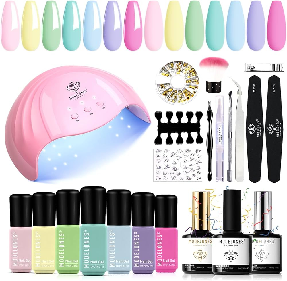 Modelones Pastel Gel Nail Manicure Polish Kit With U V Light 48W Starter Kit, 22 PCS Spring Nail ... | Amazon (US)