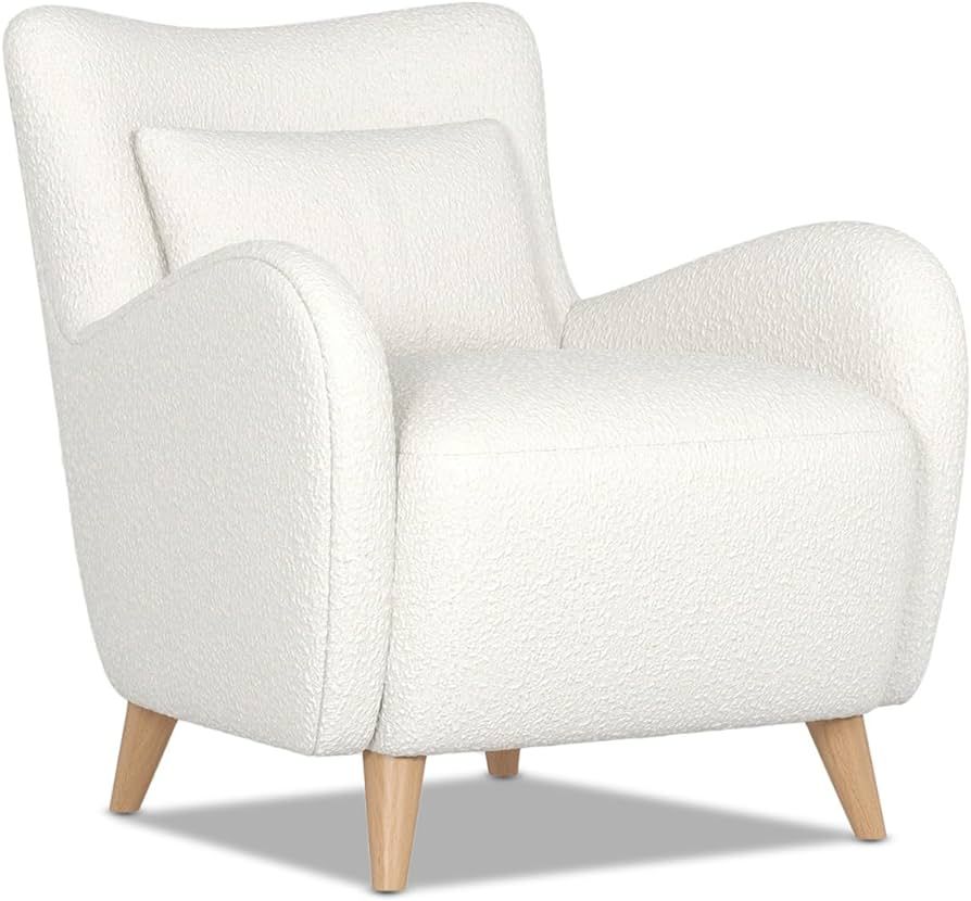 Jennifer Taylor Home Lune 30" Curved Arm Accent Chair with Lumbar Pillow, Ivory White Boucle | Amazon (US)