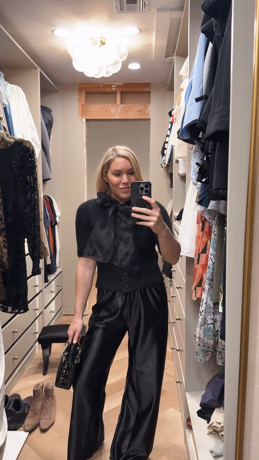 Sweater
Cardigan
Bow cardigan 
Satin pants 
Silk pants 
Satin pants 

#LTKFindsUnder50 #LTKHoliday