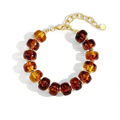 ENSKEFEN Chunky Brown Beaded Bracelets for Women Trendy Vintage Acrylic Resin Beads Bracelet Boho Adjustable Statement Bracelet Summer Jewelry | Amazon (US)