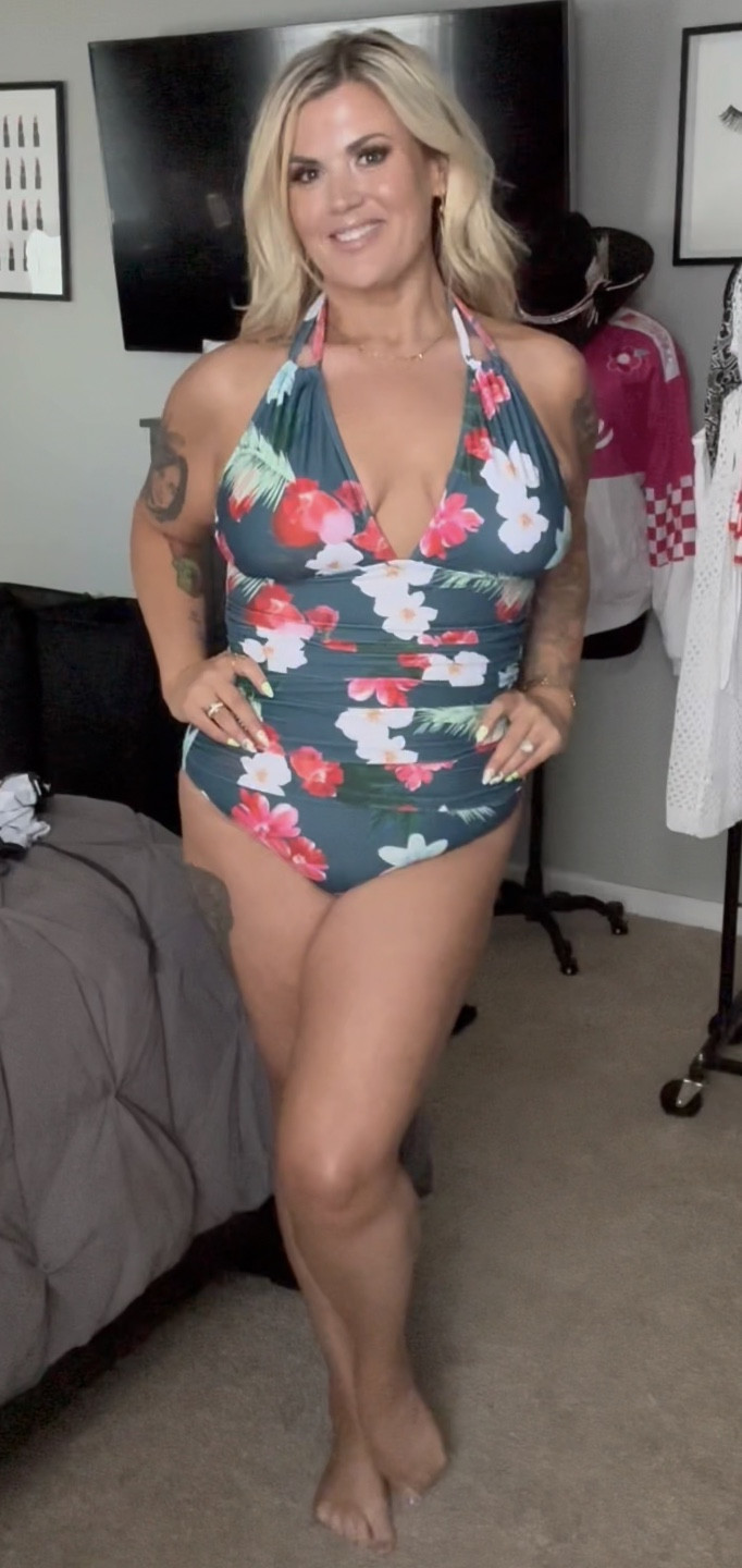 Ruched convertible halter swimsuit.  Size 12

#LTKswim #LTKmidsize #LTKover40