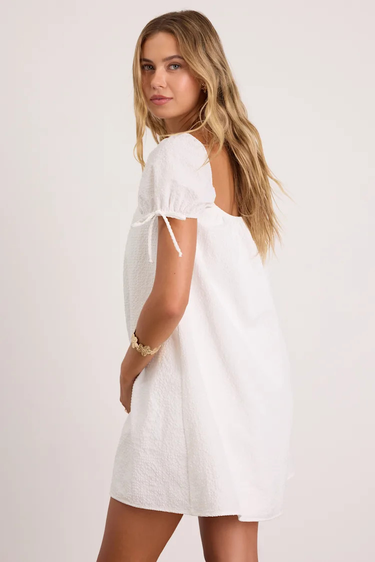 Mirela White Textured Shift Mini Dress | Lulus