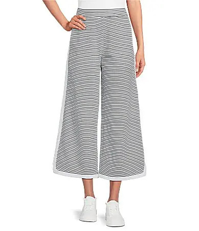 Addison Bay Lennon Stripe Print Wide Leg Coordinating Pull-On Crop Pants - S | Dillard's
