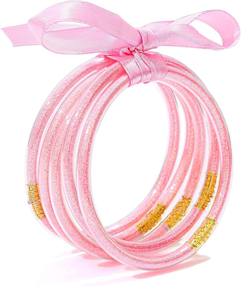 Glitter filled Jelly Bangle Bracelets, Lightweight Cute Silicone Bracelets Best Gifts for Women Girl | Amazon (US)