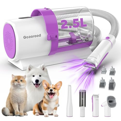 geoorood Dog Grooming Vacuum Kit, 2.5L Dust Cup Pet Grooming with Clippers for Dogs Cats Hair Shedding Brush at Home Purple | Amazon (US)