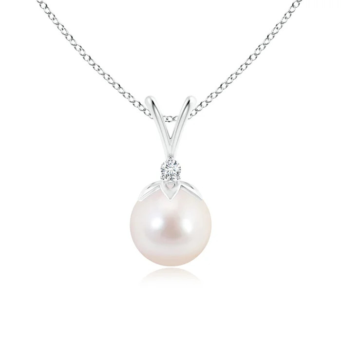 Japanese Akoya Pearl V-Bale Pendant with Diamond | Angara | Angara US