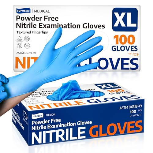 Supmedic Medical Nitrile Exam Gloves, Latex-Free, Powder-Free, Food Safe, Cooking Food Prep, Disposable Gloves, Blue, 100 Pcs (X-Large) | Amazon (US)