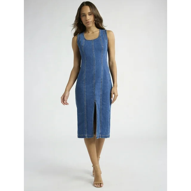 Sofia Jeans Women's Seamed Denim Dress, Below Knee Length, Sizes XS-XXXL | Walmart (US)