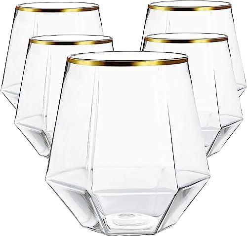 Oojami 40 count Diamond Unbreakable Stemless Plastic Wine Champagne Whiskey Glasses Elegant Durab... | Amazon (US)