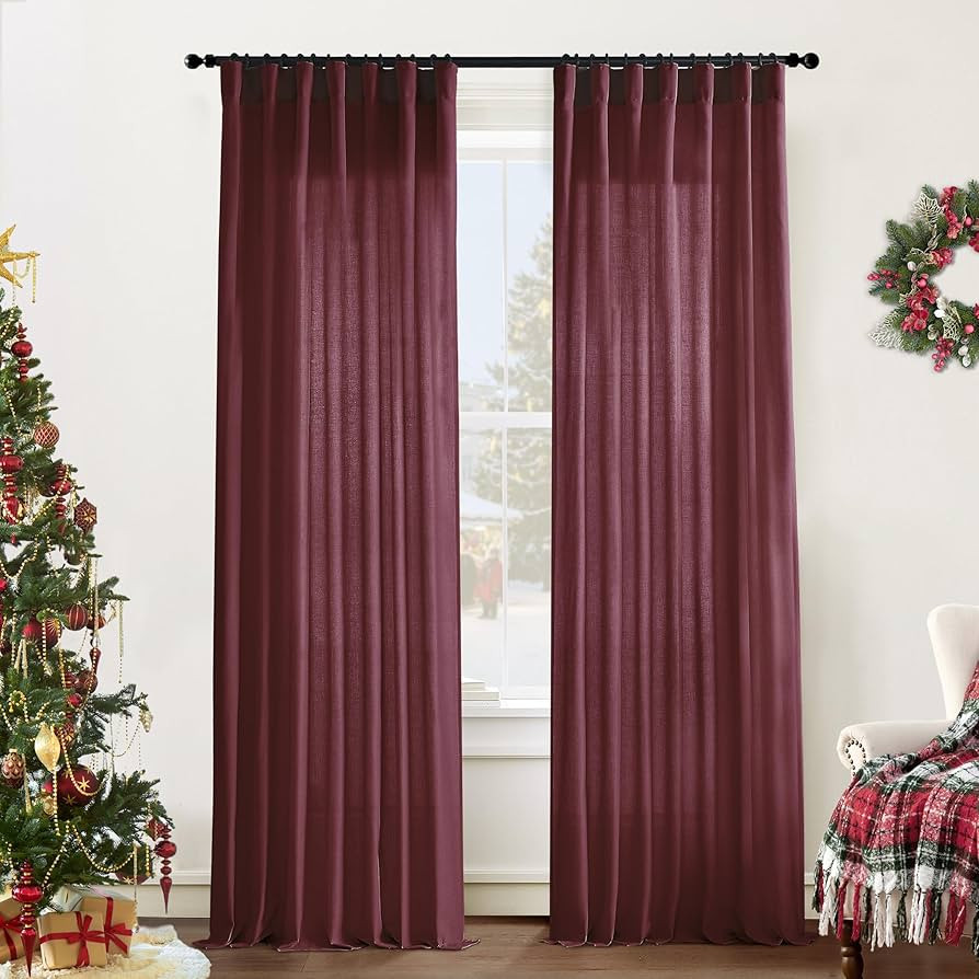 Maroon Wine Red Curtains 96 Inches Long for Living Room 2 Panels Set Linen Hooks Track Solid Regu... | Amazon (US)