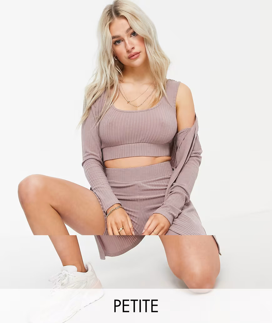 New Look 3 piece ribbed lounge set in tan-Brown | ASOS (Global)