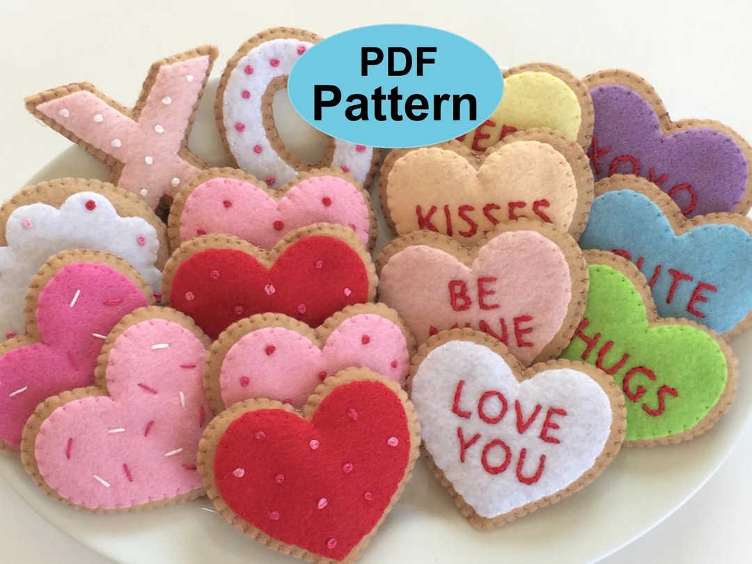 Pattern Felt Valentine Cookie Ornaments, Conversation Hearts DIY Garland, Play Cookies, Valentine... | Etsy (US)
