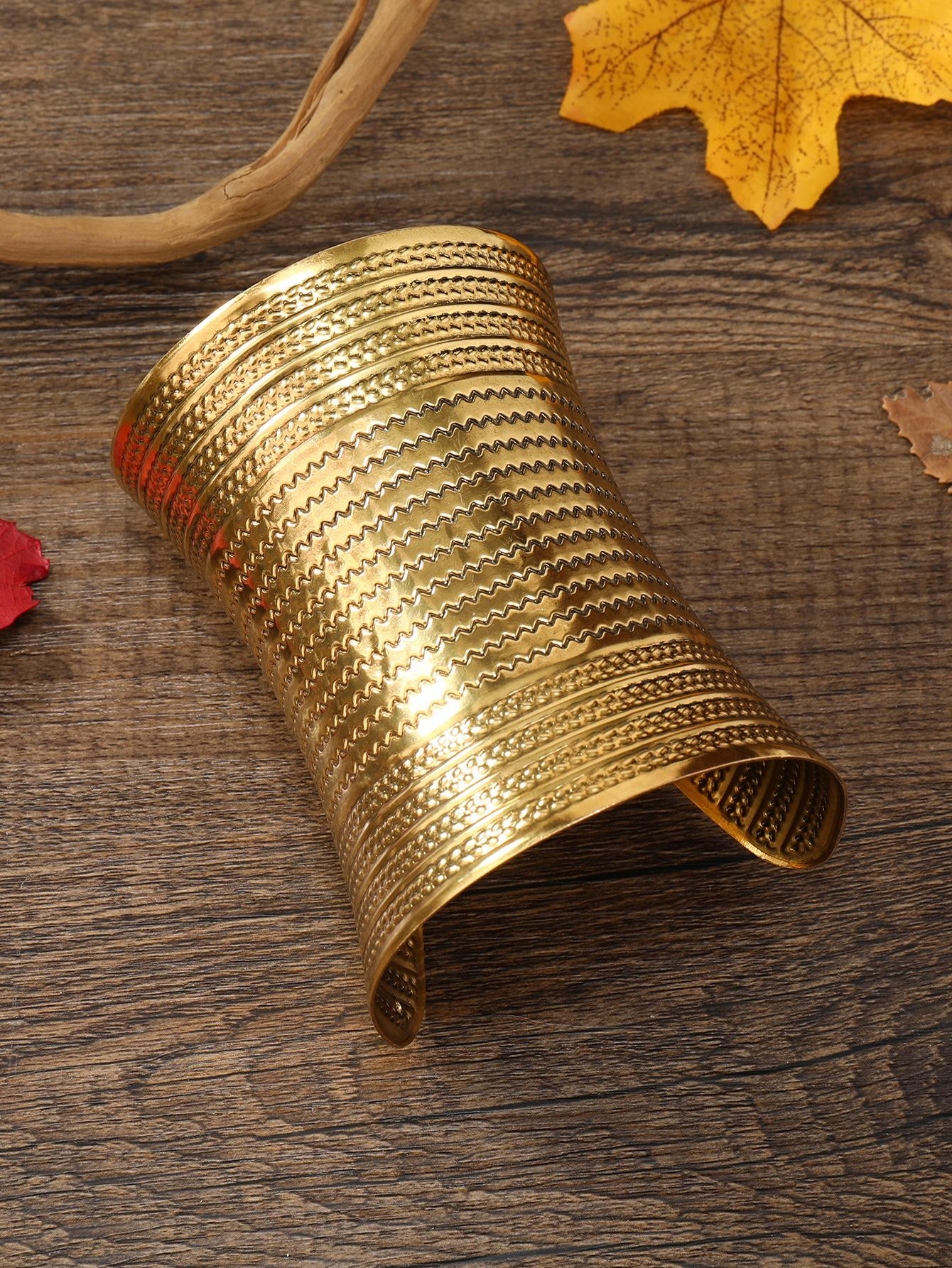 1pc Vintage Metallic Open Cuff Bracelet With Wavy Pattern, Fashionable And Personalized Armlet Or... | SHEIN