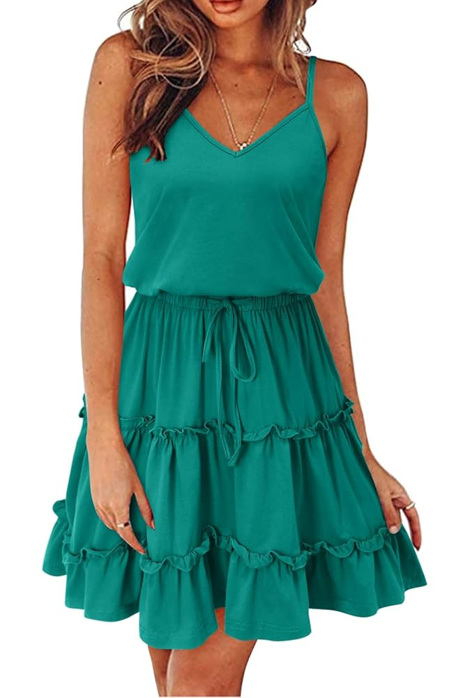 Newshows Women's 2025 Summer Dress Spaghetti Strap Casual Boho Beach Vacation Outfits Drawstring ... | Amazon (US)