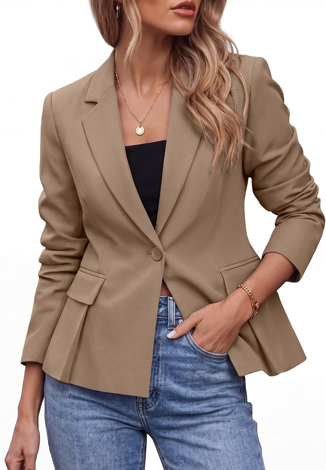 Womens Blazers Dressy Casual Tailored Fitted Peplum Work Office Suit Jacket | Amazon (US)