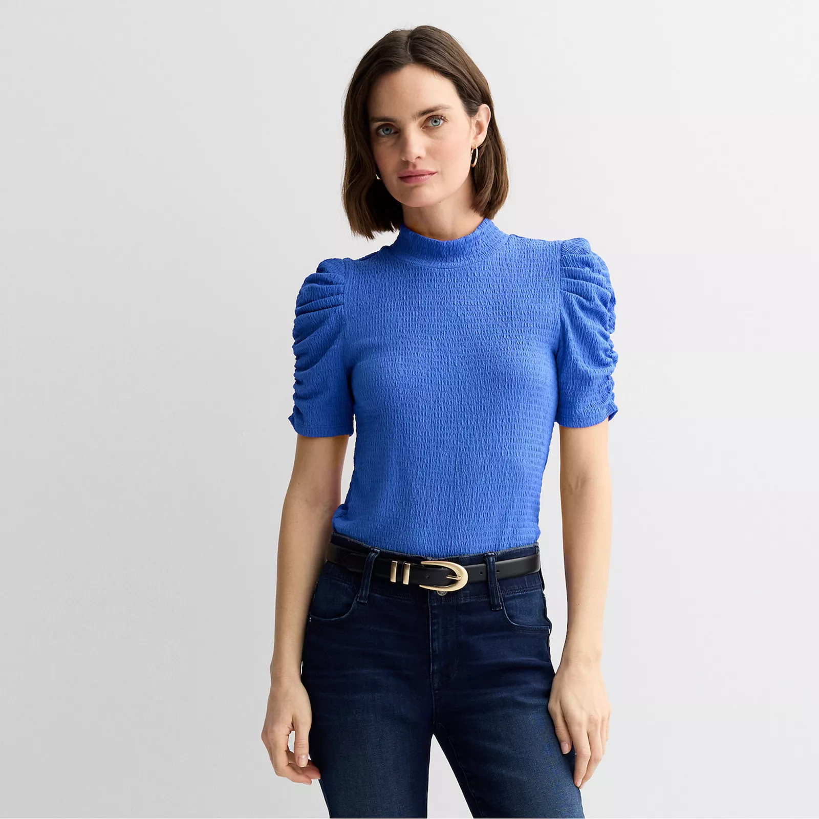 Women's Nine West Ruched Short Sleeve Mockneck Top | Kohl's