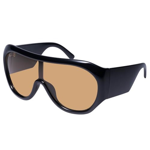 mosanana Trendy Oversized Sunglasses for Women Y2K Shield Black Brown | Amazon (US)