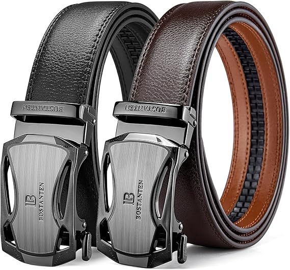 BOSTANTEN Cinturón de cuero de trinquete para hombre, paquete de 2 unidades, vestido e informal ... | Amazon (US)