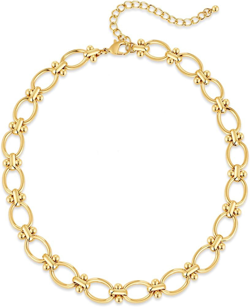 Chunky Necklace for Women 18K Gold Plated Statement Adjustable Thick Link Chains Paperclip Chain ... | Amazon (US)