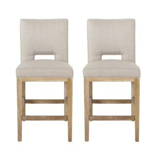 Noble House Elmcrest 41.5 in. High Back Wheat and Weathered Natural Wood Counter Stool (Set of 2)... | The Home Depot