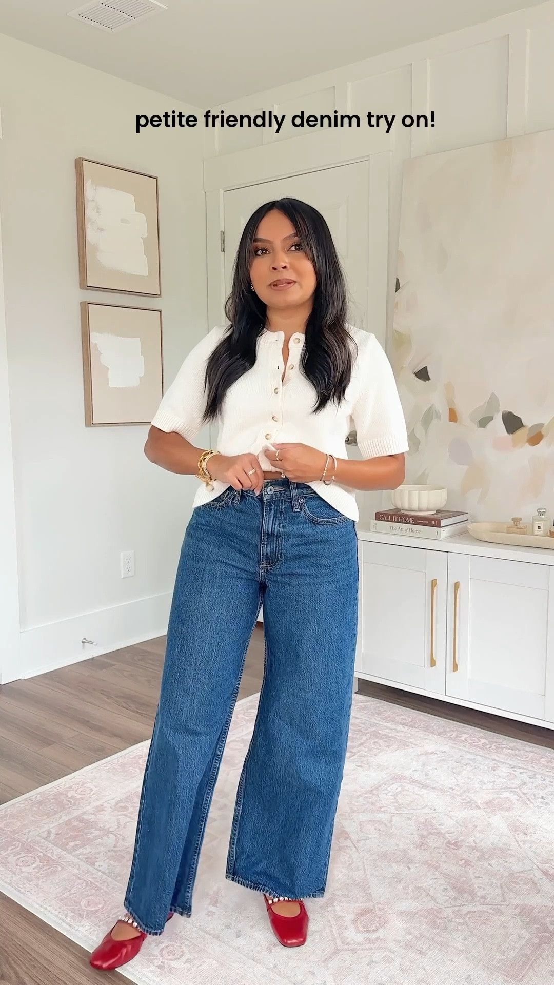 Cream button down short sleeve cardigan size xs TTS
Wide leg jean size 26 short TTS
Red flats size 5 TTS


#LTKPetite #LTKSaleAlert #LTKStyleTip