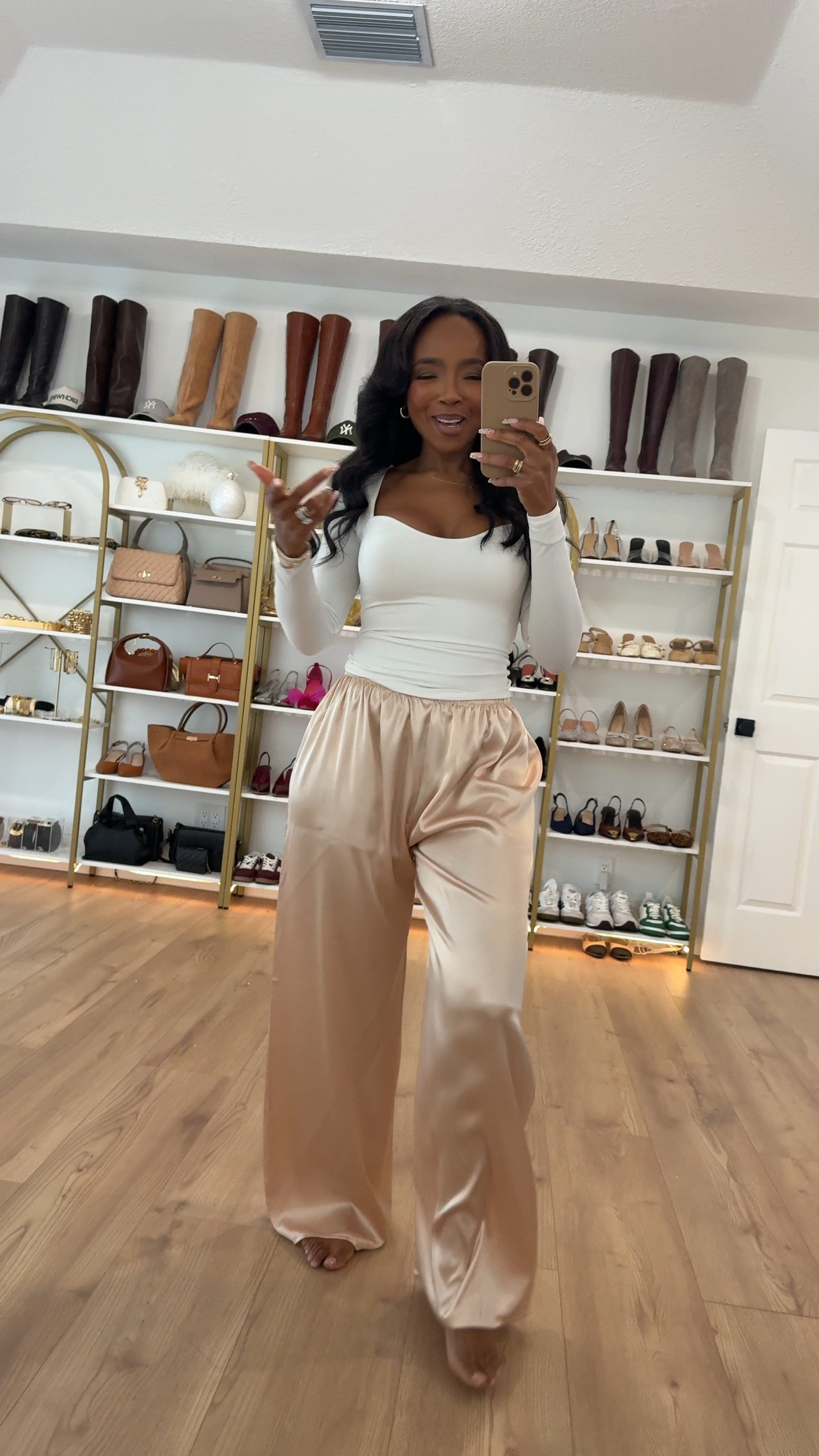 Wide leg satin pants super luxe feel and cute for a little sexy lounge option for home 

|•Size small I’m 5’4 | 140lbs | 36D -27 -40  IG & YT: kirasfashionfinds TT: kiraabboud•|

#LTKBeauty #LTKWatchNow #LTKStyleTip