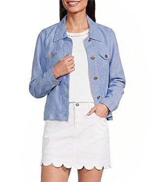 Lilly Pulitzer Seaspray Linen Point Collar Long Sleeve Jacket - L | Dillard's