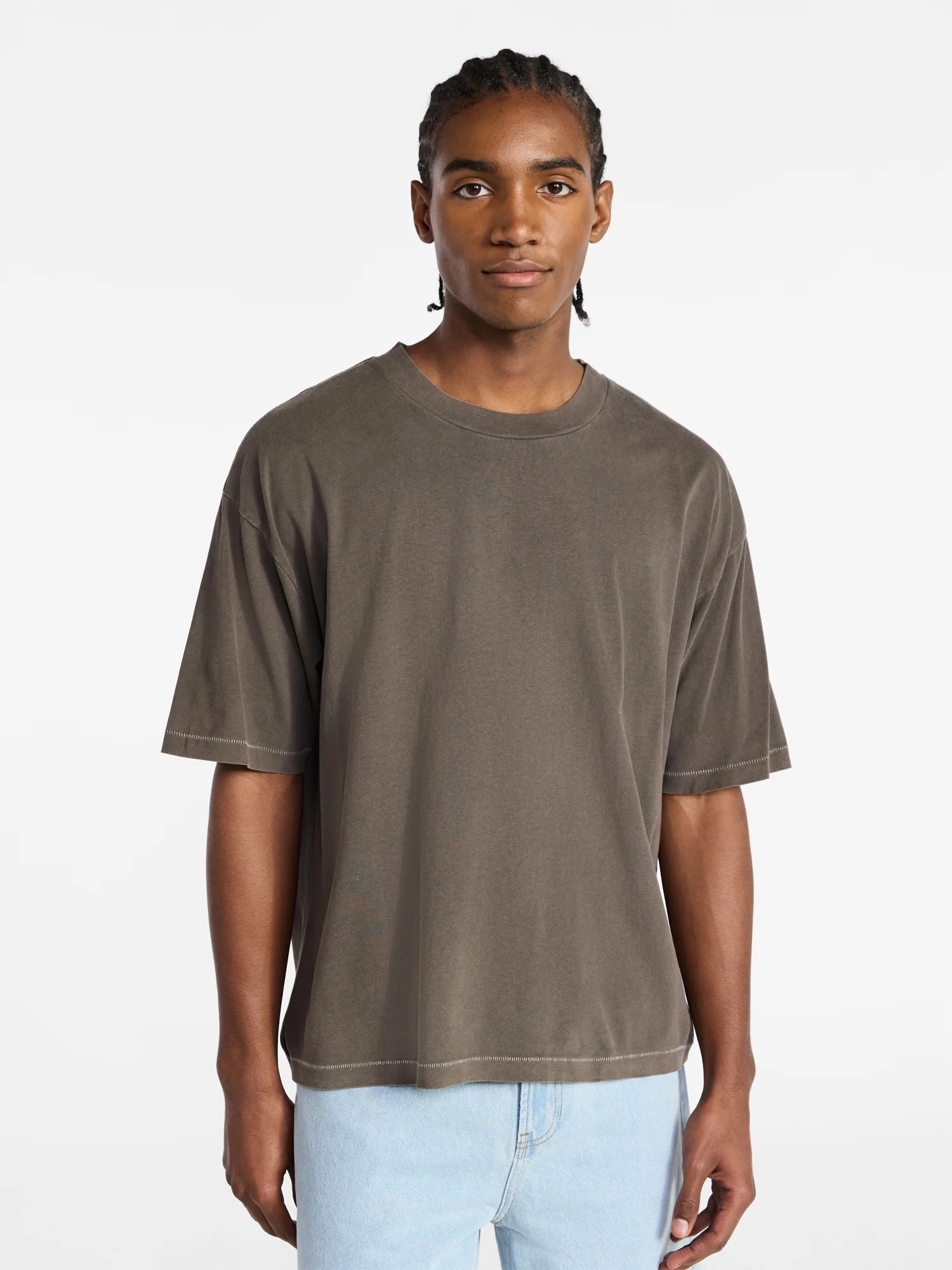 No Boundaries Cotton Oversized Cropped Tee with Short Sleeves, Men's and Big Men's XS-5XL - Walmart.com | Walmart (US)