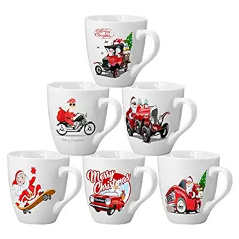 Bruntmor 16 Oz Christmas Coffee Mug Set of 6, Large 16 Ounce Ceramic Mugcup Set With White Christ... | Amazon (US)