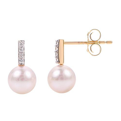 14K Gold 6-6.5mm Cultured Akoya Pearl and Diamond Drop Earrings | HSN