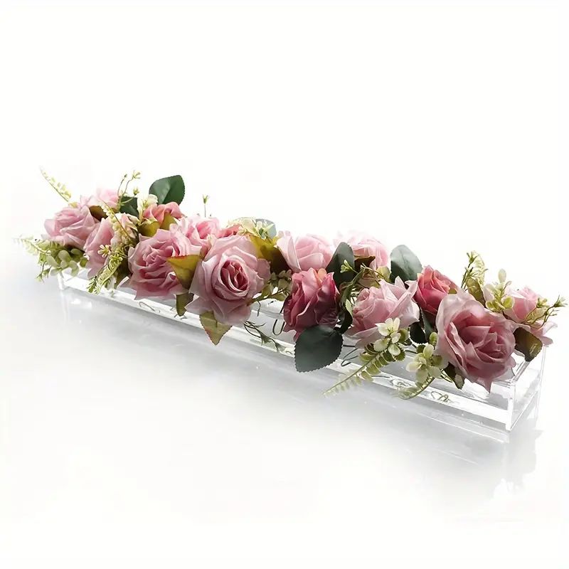 Clear Acrylic Flower Vase - 16 Holes, Long Rectangular Floral Centerpiece for Weddings, Dining Ro... | Temu Affiliate Program