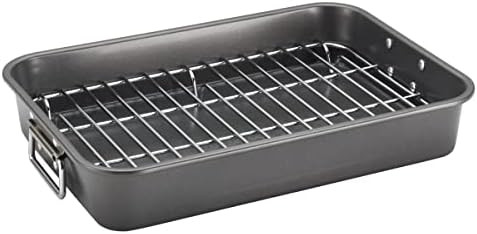 Farberware Bakeware Nonstick Steel Roaster with Flat Rack, 11-Inch x 15-Inch, Gray | Amazon (US)
