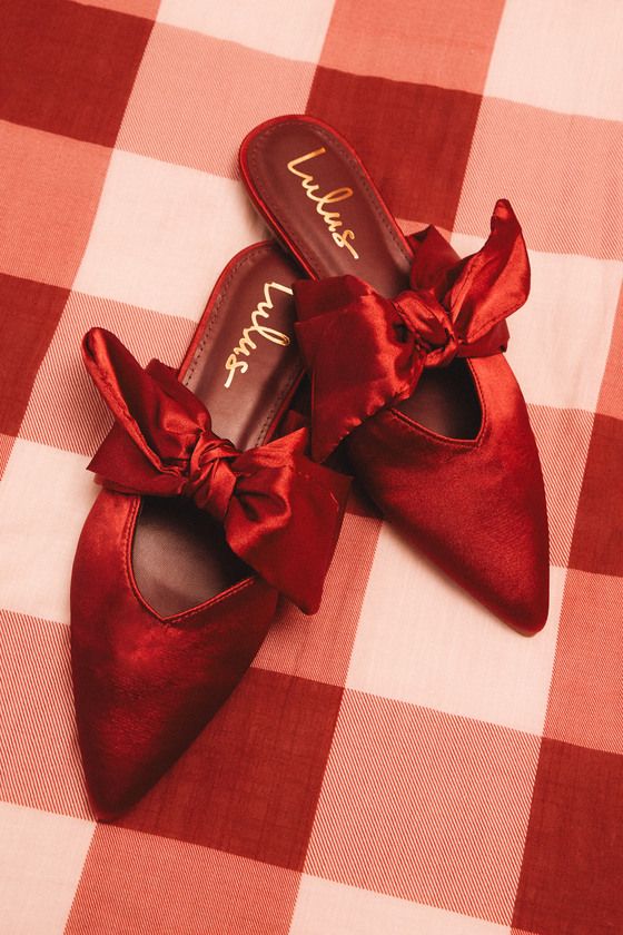 Sylviee Wine Red Satin Pointed-Toe Bow Mules | Lulus (US)