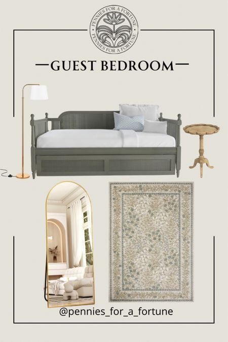 Guest bedroom finds, Elyse Daybed with Trundle, Ariad Pedestal End Table, Laurel Wildwood Garden Power Loomed Rug with a 64"x21" Full Length Mirror and a gold floor lamp

#LTKsalealert #LTKfamily #LTKhome