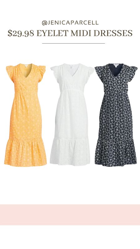 These floral eyelet midi dresses have a flutter sleeve and side-seam pockets. You can dress them up or dress them down! 

Walmart Fashion / Affordable / Budget / Women's Casual Outfit / Women’s Dressy Outfit / Classic Style / Dress Outfit / Floral / Elevated Style / Workwear / Spring Dress

#LTKsalealert #LTKfindsunder50 #LTKwedding