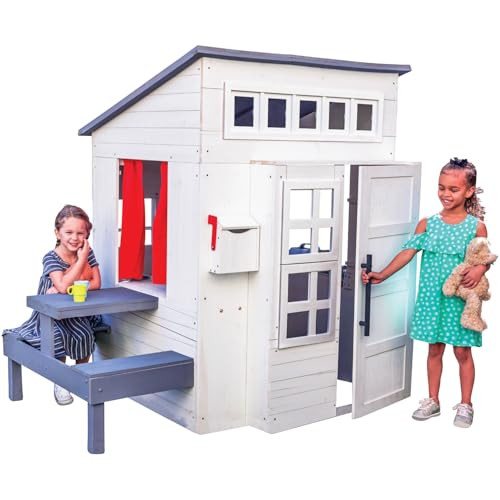 KidKraft Modern Outdoor Wooden Playhouse with Picnic Table, Mailbox and Outdoor Grill, White | Amazon (US)