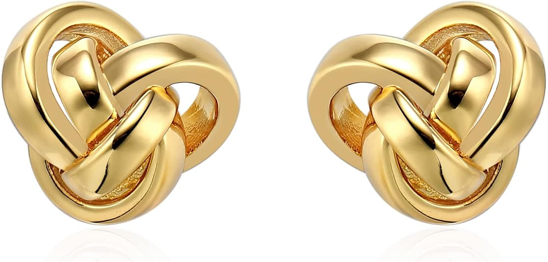 18k Gold Plated Twisted Wire Love Knot Stud Earrings for Women 925 Sterling Silver Post Heart Sha... | Amazon (US)