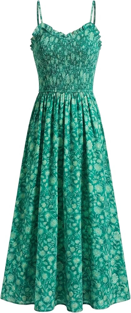 Kate Kasin Womens Summer Floral Maxi Dress, Long Beach Boho Smocked Dresses, Vacation Sundress wi... | Amazon (US)