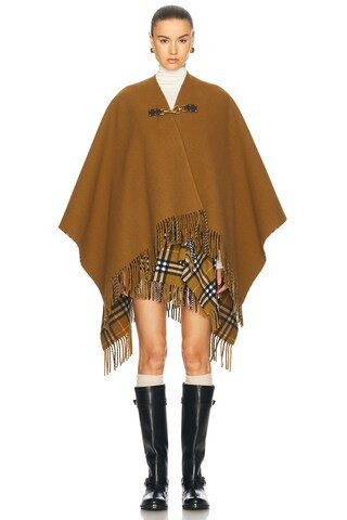 Burberry Fringe Cape in Shrew - Brown. Size all. | FWRD 