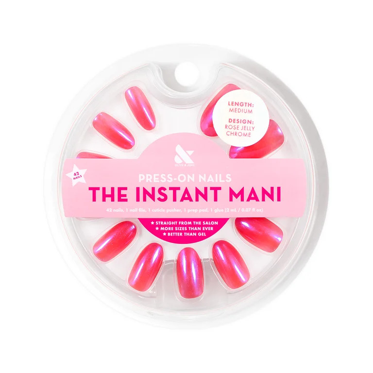 Olive & June Instant Mani Medium Oval Press-On Nails, Pink, Rose Jelly Chrome, 42 Pieces - Walmar... | Walmart (US)