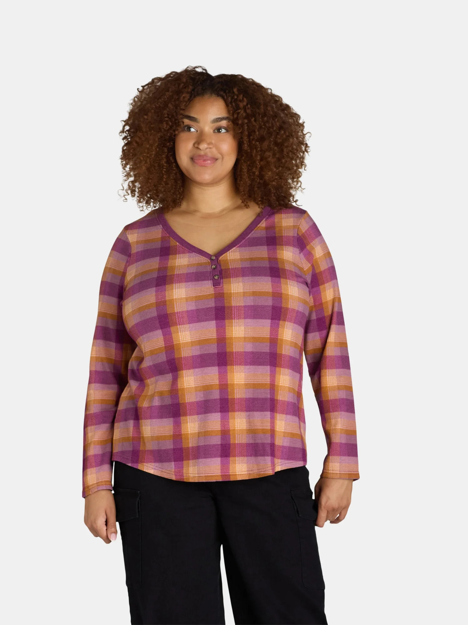 Terra & Sky Women's Plus Waffle Knit Henley, Sizes 0X-4X | Walmart (US)