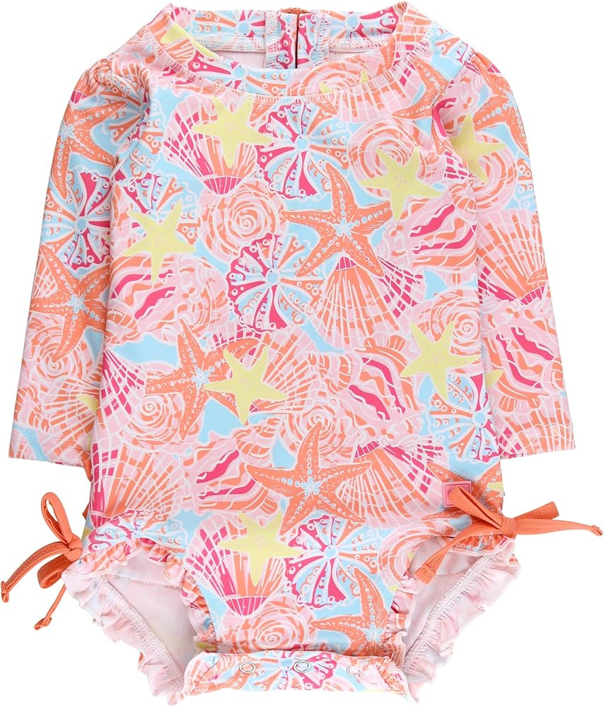 RuffleButts Baby Girls UPF 50+ Sun Protection Floral Printed Long Sleeve One Piece Rash Guard Swi... | Amazon (US)