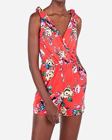 floral tie strap romper | Express