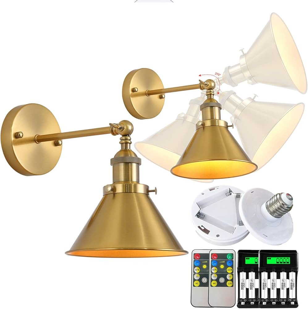 civaza 2-Light Led Industrial Battery Operated Wall Lights, Battery Run Remote Control Wireless C... | Amazon (US)