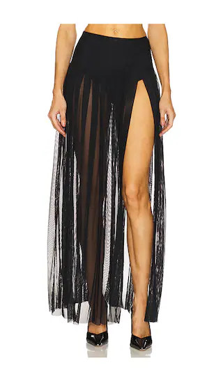 Pleated Long Skirt With Slit in Black | Revolve Clothing (Global)