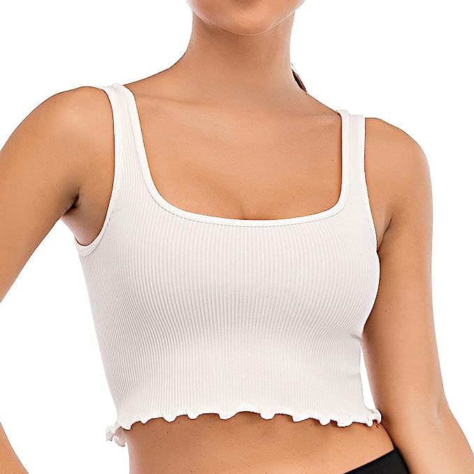 RUNNING GIRL Women's Basic Crop Tank Top, Summer Solid Sleeveless Y2K T Shirt Ribbed Knit Cami Ve... | Amazon (US)