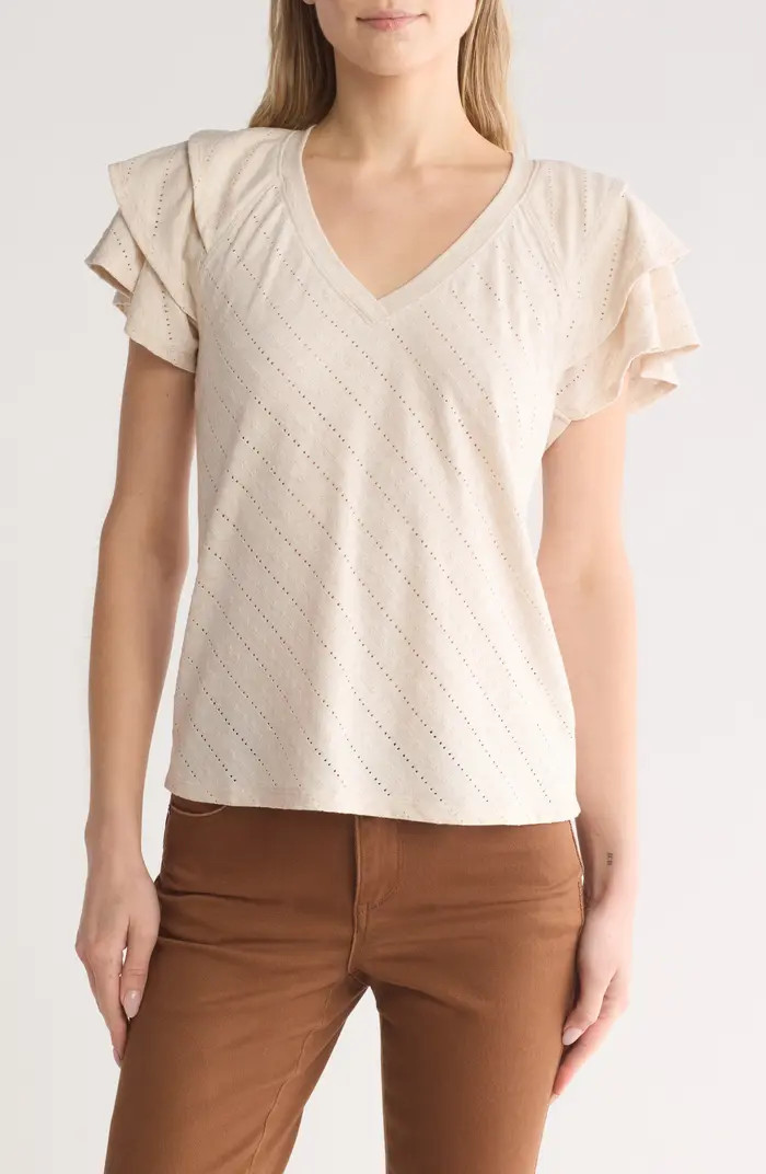 Democracy Triple Ruffle Sleeve Pointelle T-Shirt | Nordstromrack | Nordstrom Rack