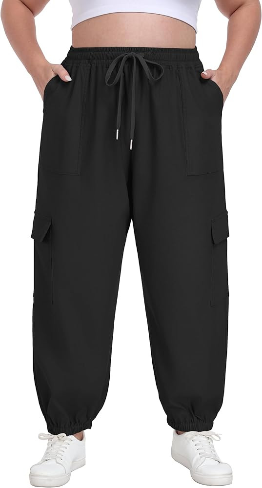 OLRIK Plus Size Cargo Pants for Women Adjustable Drawstring Joggers Casual Loose Baggy Trousers w... | Amazon (US)