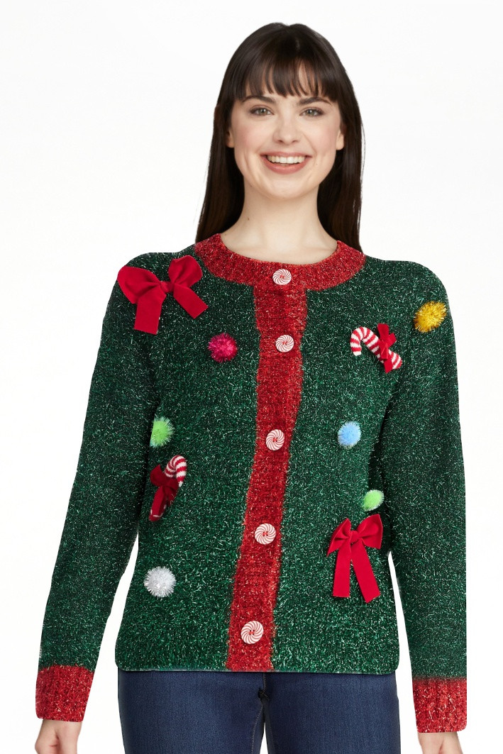 Women's Embellished Button Front Christmas Cardigan from Holiday Time, Sizes XS-XXXL | Walmart (US)
