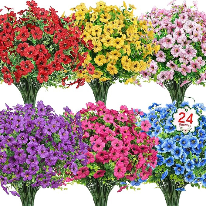 Ouddy Decor 24 Bundles Artificial Flowers for Outdoors Fake Silk Flowers UV Resistant Faux Plasti... | Amazon (US)